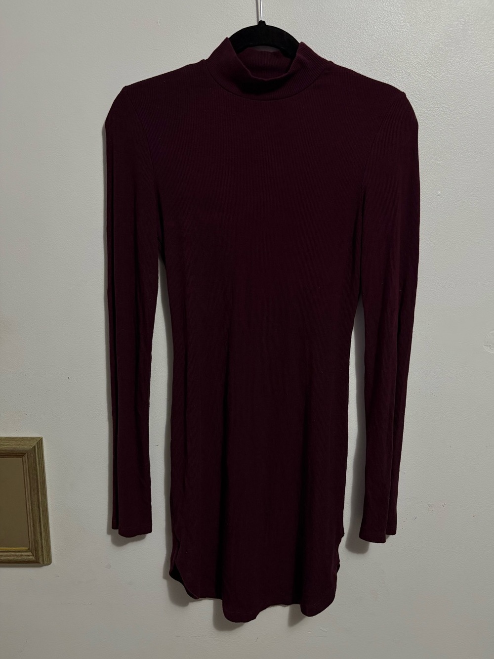 Long Sleeve Mock Neck Bodycon Dress - Deep Burgundy